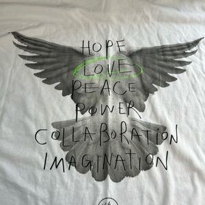 Media Collective‎ London White Collaboration T-Shirt XL Hope Love Peace Wings